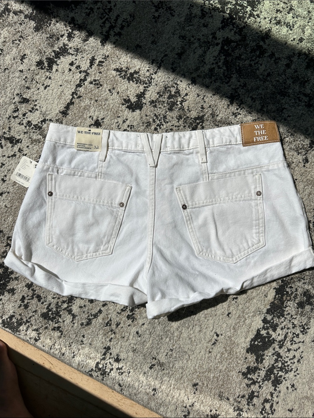 Free People White Rolled-Hem Denim Shorts - Picture 5 of 7